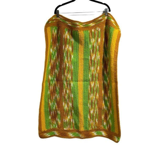 Crochet baby blanket lap throw vintage green yellow orange brown handmade - Picture 1 of 3